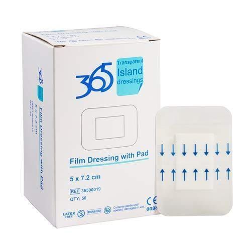 365 Transparent Island Film Dressing 5 x 7.2 cm - Pack of 50 (Ref 36590019) - 365 Healthcare EasyMeds Pharmacy