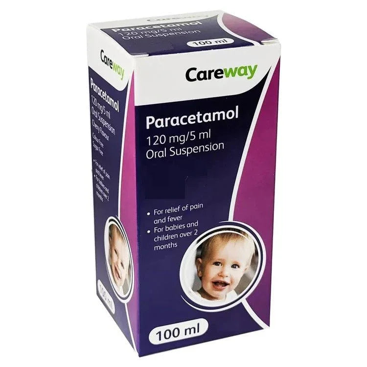 CAREWAY Paracetamol Suspension 120mg/5ml 100ml Under 6's Strawberry Flavour - Careway EasyMeds Pharmacy