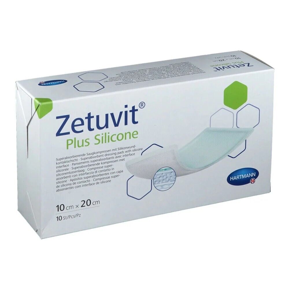 Zetuvit Plus Silicone Sterile Wound Dressings 10cm x 20cm x 10 - Zetuvit Plus EasyMeds Pharmacy