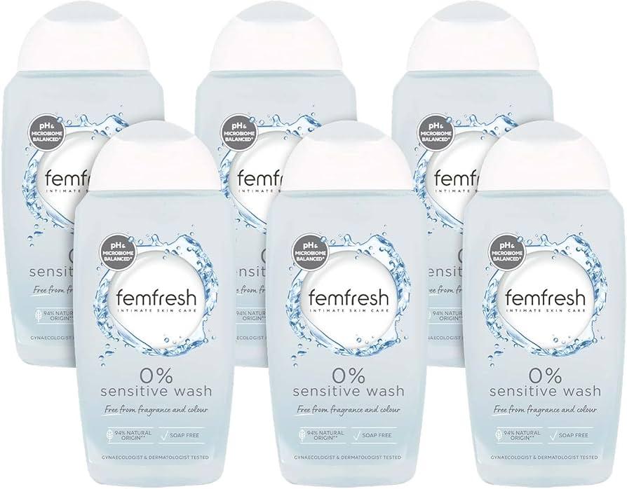 Femfresh 0% Sensitive Intimate Wash Feminine Hygiene Shower Gel Cleanser 6 x 250ml
