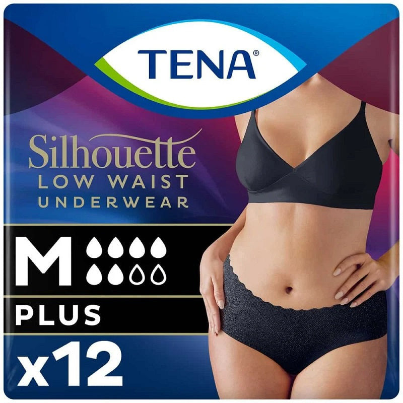 TENA Silhouette Incontinence Pants Plus Low Waist Black Medium, 2 Packs of 12