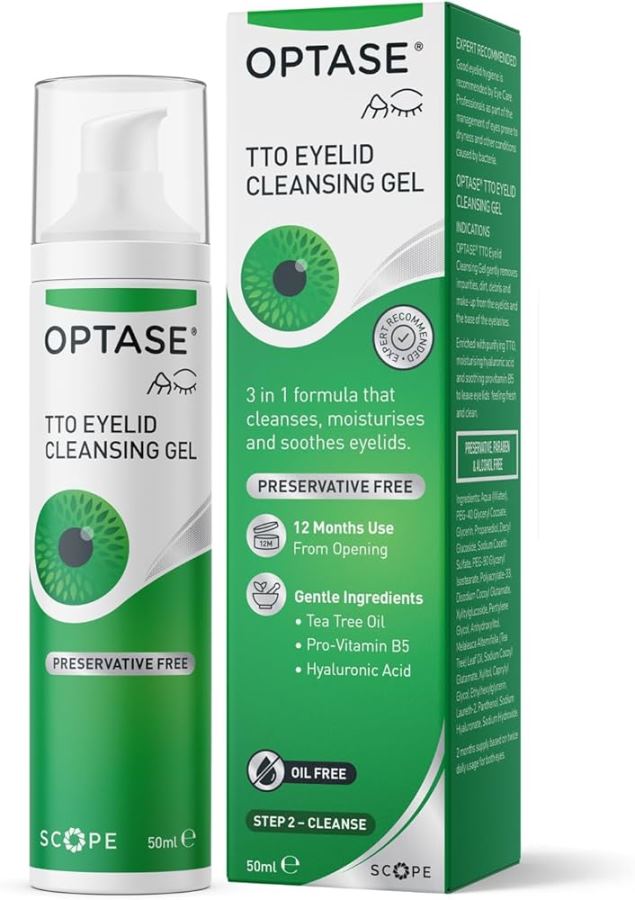 Optase Tea Tree Oil Eyelid Cleansing Gel for Daily Hygiene - Suitable for Dry Eyes, Blepharitis & Styes - Preservative Free - 50ml