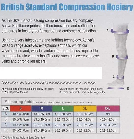 Activa Class 1 Below Knee Compression Stockings Open Toe Sand XXL