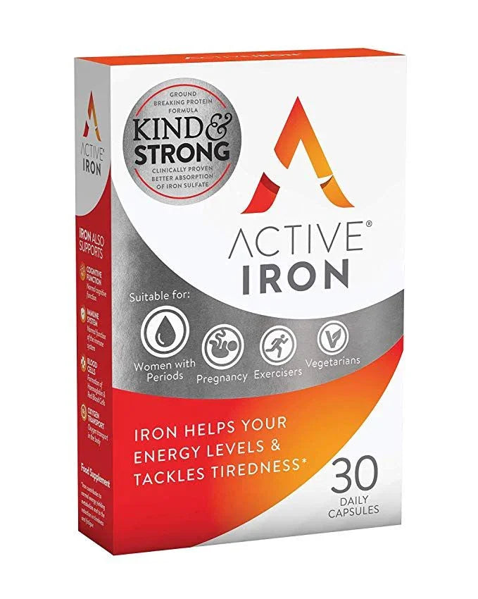Active Iron | Ferrous Sulphate Iron Supplement | 30 Capsules | Vegetarian - Solvotrin EasyMeds Pharmacy