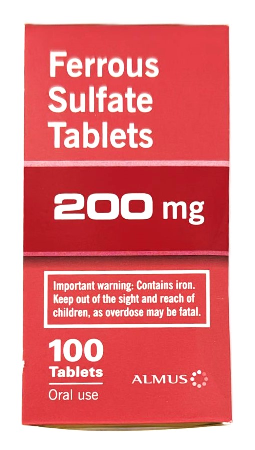 ALMUS Ferrous Sulphate 200mg Iron Tablets Pack of 100