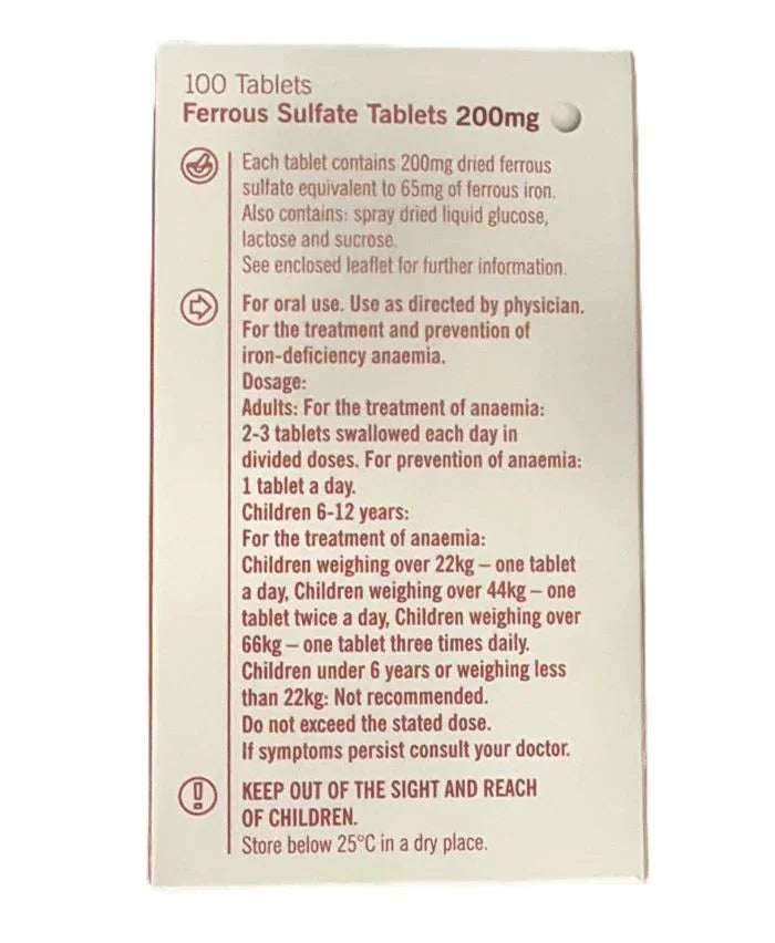 ALMUS Ferrous Sulphate 200mg Iron Tablets Pack of 100