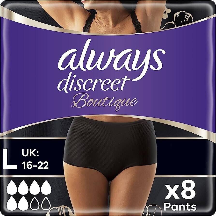 Always Discreet Boutique, Incontinence Underwear Black Large x8 x3 Packs - Always EasyMeds Pharmacy