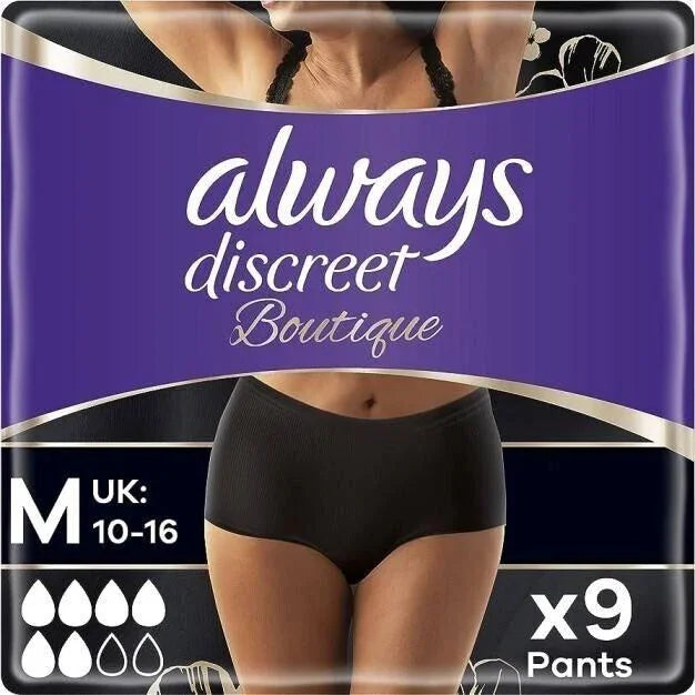 Always Discreet Boutique, Incontinence Underwear Black Medium x9 - Always EasyMeds Pharmacy