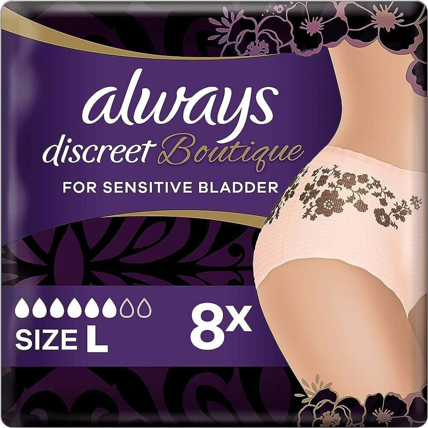 Always Discreet Boutique, Incontinence Underwear Peach Large x8 x 3 Packs - Always EasyMeds Pharmacy