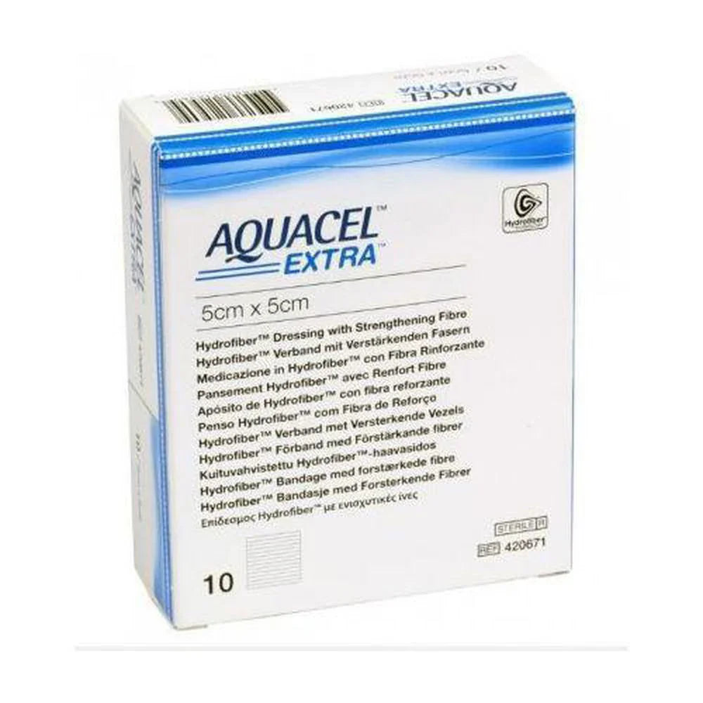 Aquacel Extra Hydrofiber Dressing 5cm x 5cm x10 (Ulcers, Post-Op, Burns) - Convatec EasyMeds Pharmacy
