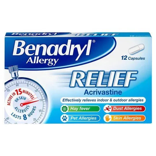 Benadryl Allergy Relief Capsules - Pack of 12 - Glaxo Smithkline EasyMeds Pharmacy