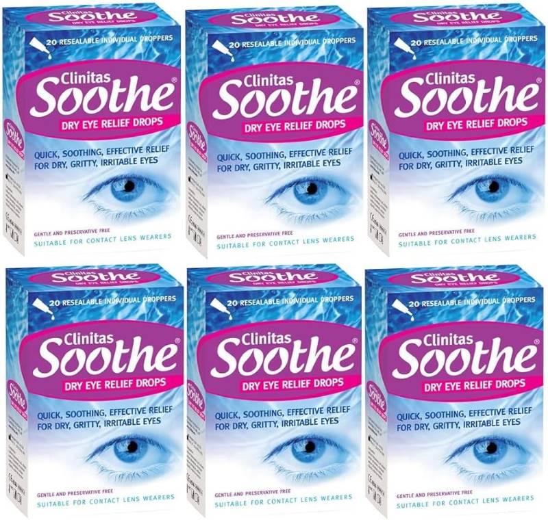 6 x Clinitas Soothe Dry Eye Relief Lubricant Eye Drops 20 x 0.5 ml vials