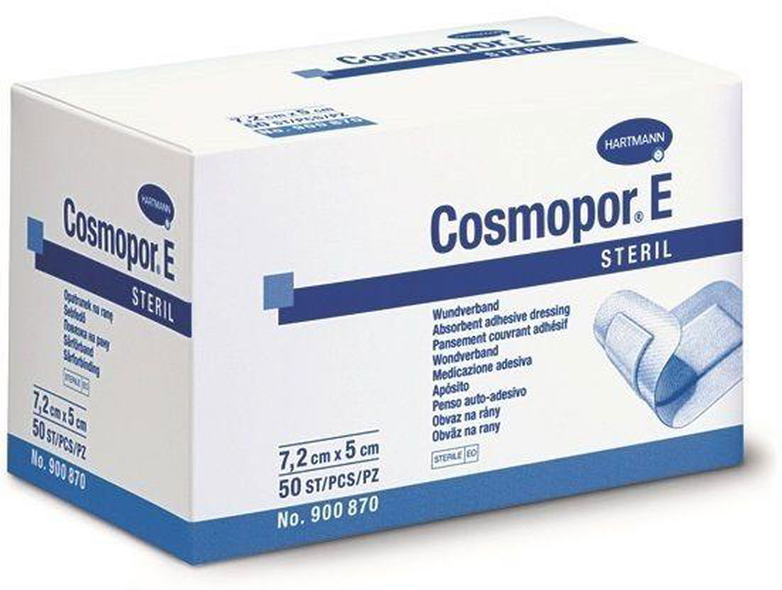 Cosmopor E Sterile Adhesive Wound Dressings 7.2cm x 5cm x 50 Surgical Cuts Burns -   Hartmann EasyMeds Pharmacy