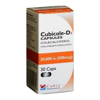 Cubicole Vitamin D3 20000IU Capsules x 30 (Vitamin D3 Food Supplement) -   Cubicole EasyMeds Pharmacy