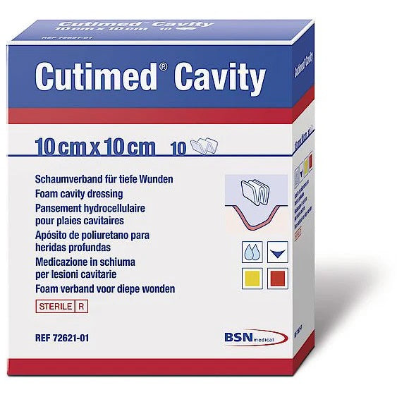 Cutimed Cavity Dressings 10cm x 10cm x 10 | Sterile Foam Absorbent Conformable