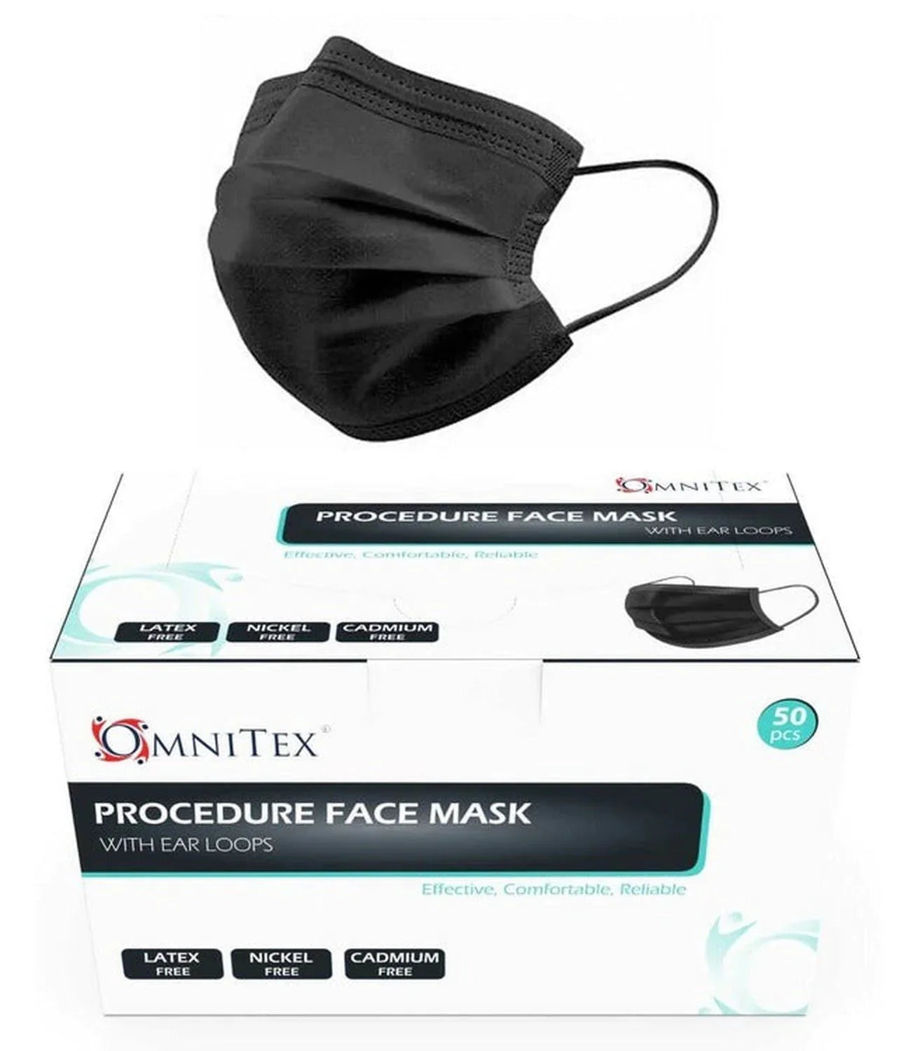 Black Omnitex 3ply Fluid Resistant Type IIR Surgical Face Mask/Ear Loops (Pack of 50) - Omnitex EasyMeds Pharmacy