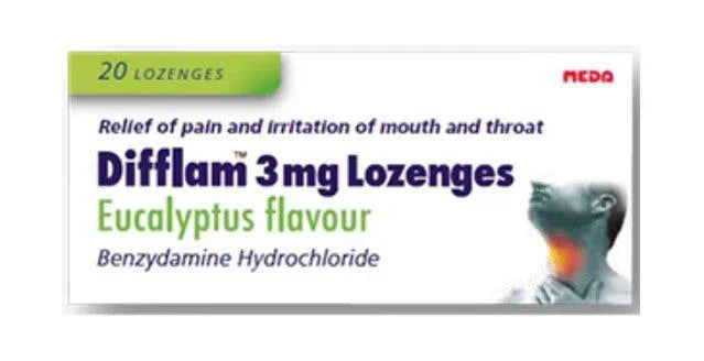 Difflam 3mg Lozenges (Pack of 20) | Mint/Orange-Honey/Lemon/Eucaplyptus - Meda EasyMeds Pharmacy