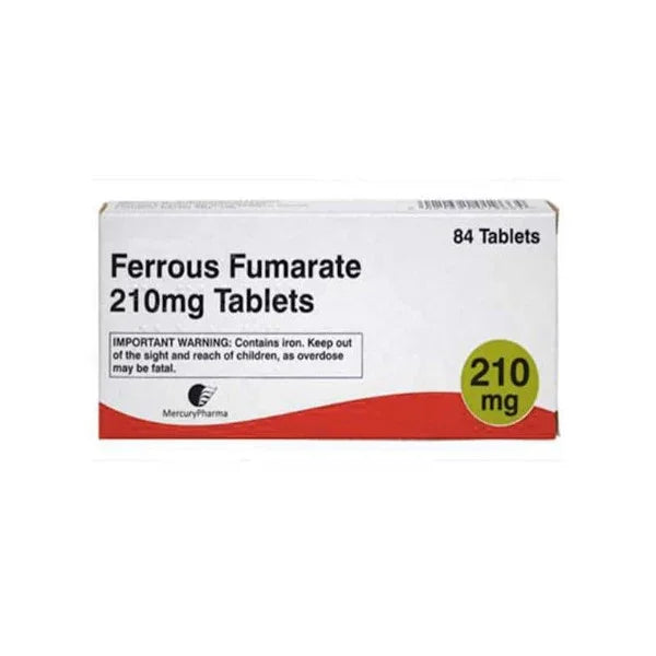 Ferrous Fumarate 210mg Iron Tablets - Packs of 84 (Mercury Pharma) EXPIRY Apr 26