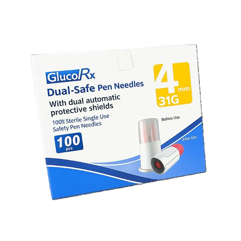 GlucoRx Dual-Safe Safety Pen Needles 4mm 31g x 100