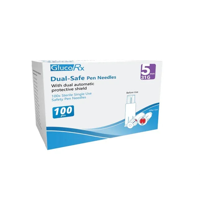 GlucoRx Dual-Safe Safety Pen Needles 5mm 31g x 100 - GlucoRX EasyMeds Pharmacy