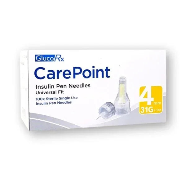 Glucorx Carepoint Pen Needles 31G x 4mm x 100 - GlucoRx EasyMeds Pharmacy