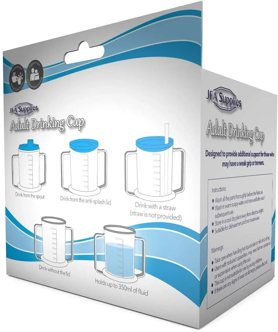 Drinking Cup/Beaker/Mug for Adults | Easy Grip Handles Anti Splash Spout - JFA Supplies EasyMeds Pharmacy