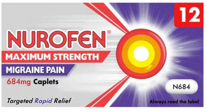 Nurofen Max Migraine Caplets Ibuprofen Lysine 684mg x 12 - Reckitt Benckiser EasyMeds Pharmacy