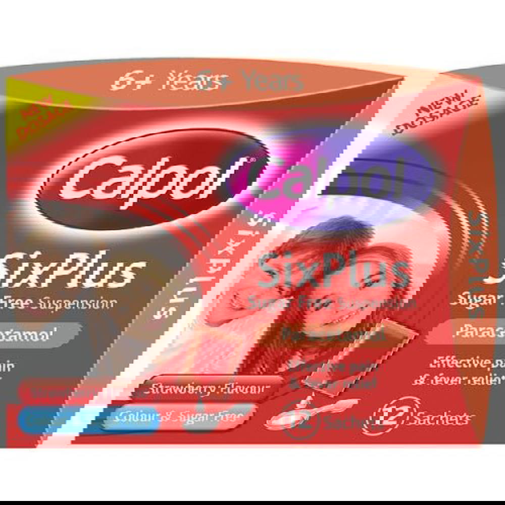 Calpol Six Plus Sugar Free Strawberry Flavour Suspension 12 Sachets 5ml (Max 2/Order) - Johnson & Johnson EasyMeds Pharmacy