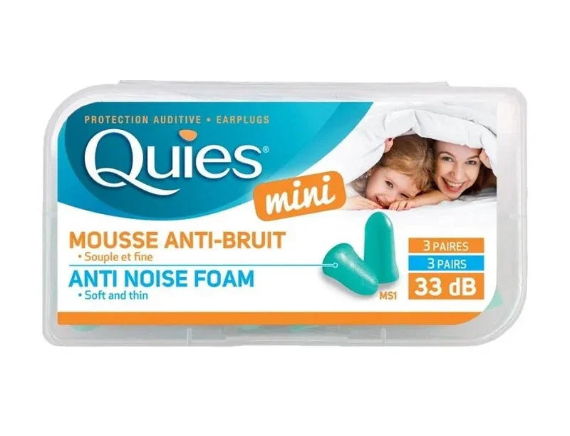 Quies Mini Foam Earplugs 33dB Ear Protection, 3 Pairs x 3 Packs