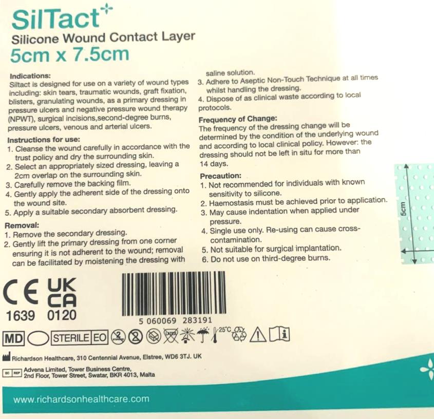 SilTact Silicone Wound Contact Layer Wound Dressing 5cm x 7.5cm -   Siltact EasyMeds Pharmacy