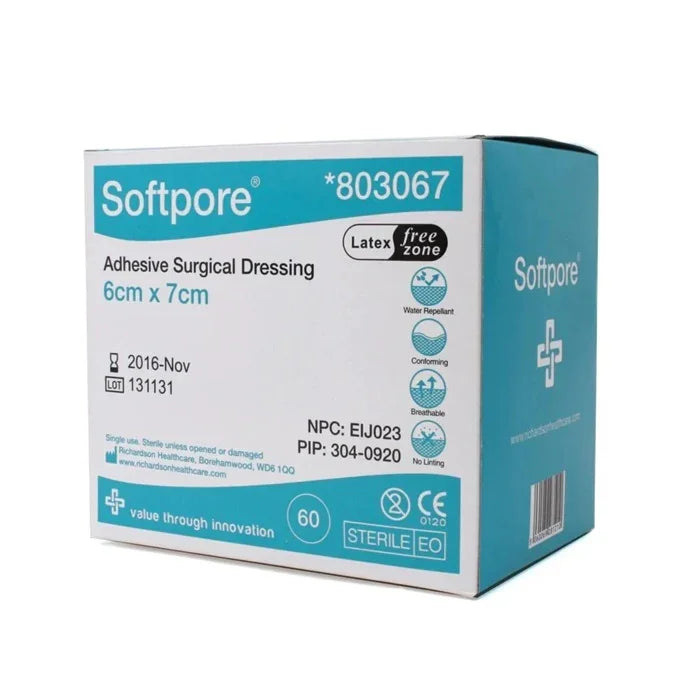 Softpore Dressings 6 x 7cm x 60 | Wounds Ulcers | Adhesive | 803067 - Richardsons Healthcare EasyMeds Pharmacy