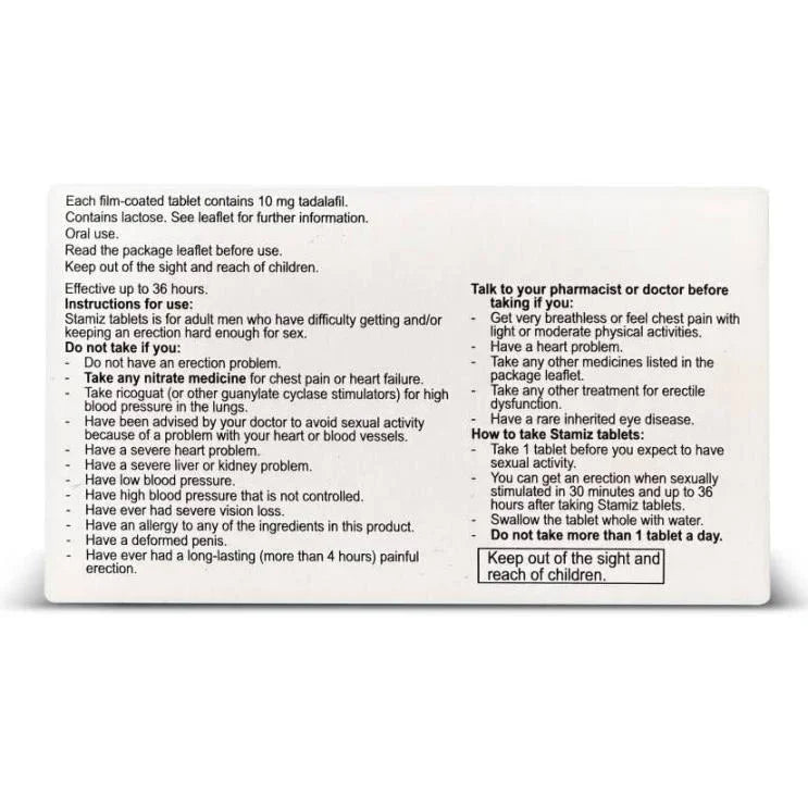 Stamiz 10mg Tablets x 4 (Tadalafil - Generic Cialis)