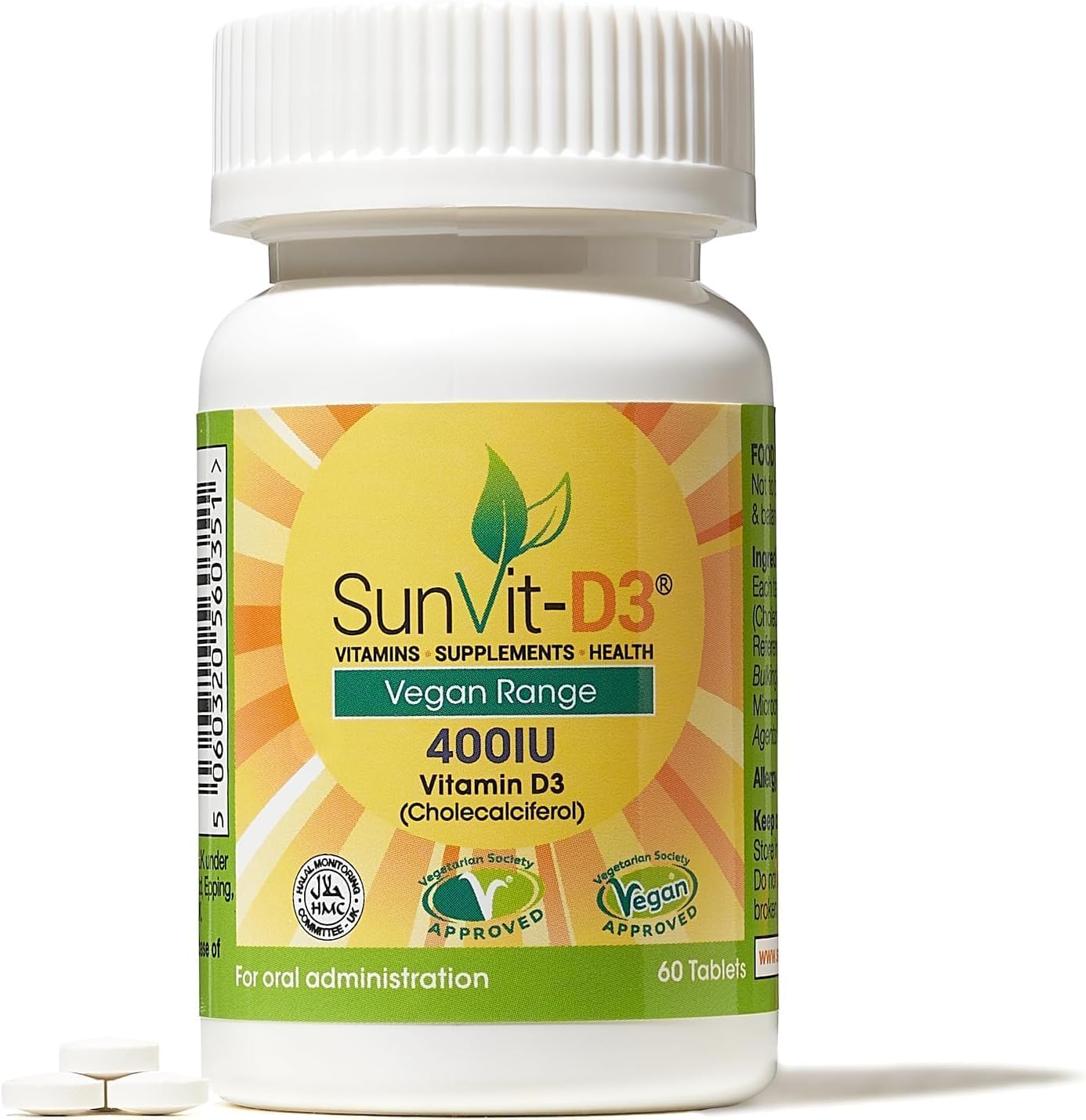 SunVit D3 400IU Vegan Cholecalciferol Tablets x 60