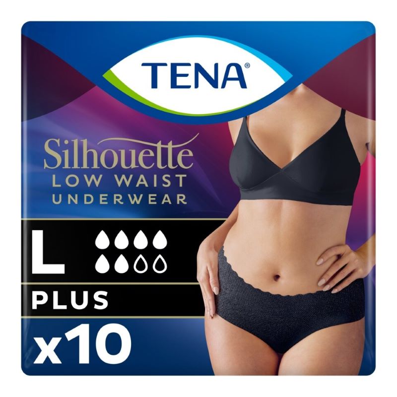 TENA Silhouette Incontinence Pants Plus Low Waist Black Large x 60 (10 x 6)