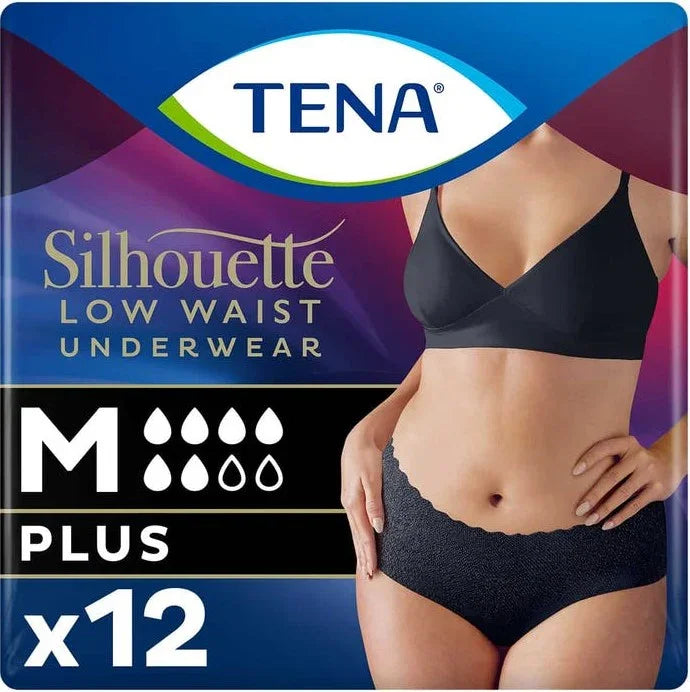 TENA Silhouette Incontinence Pants Plus Low Waist Black Medium - Pack of 12