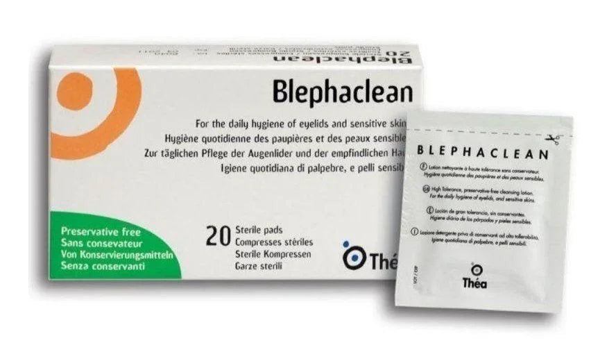 Blephaclean Sterile Pads/Wipes x20 Eye Lid Daily Hygiene Blepharitis Pres. Free - Thea Pharmaceuticals EasyMeds Pharmacy