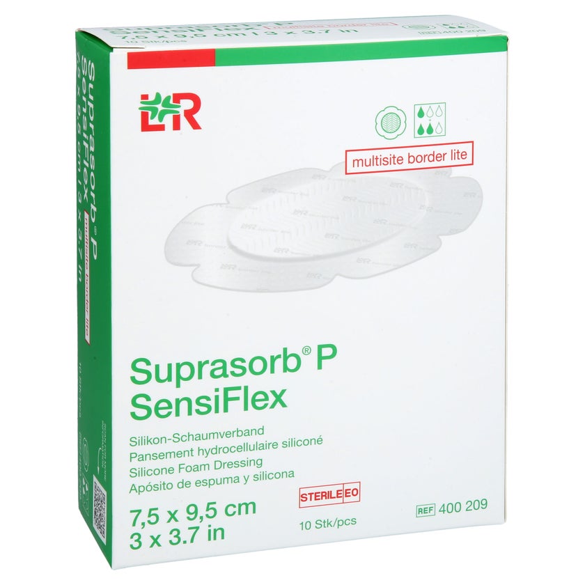 Suprasorb P SensiFlex Multisite Border Lite 7.5 x 9.5 cm, 10 silicone foam dressings, REF 400209