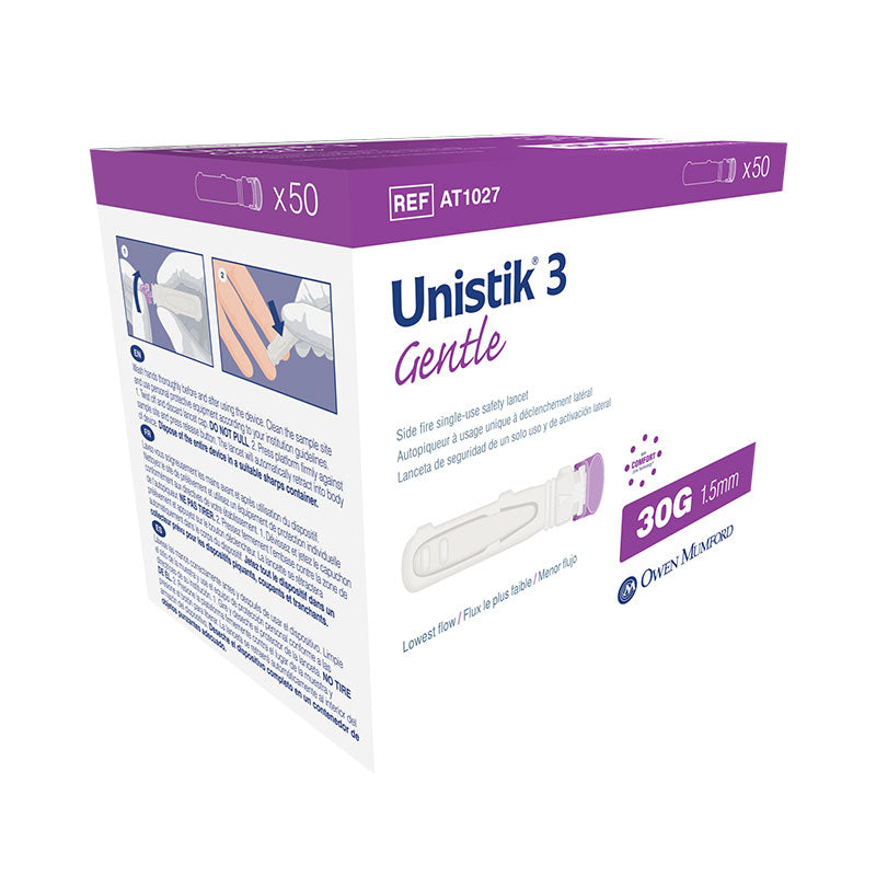 Owen Mumford Unistik 3 Gentle 30G 1.5mm box of 50 safety lancets