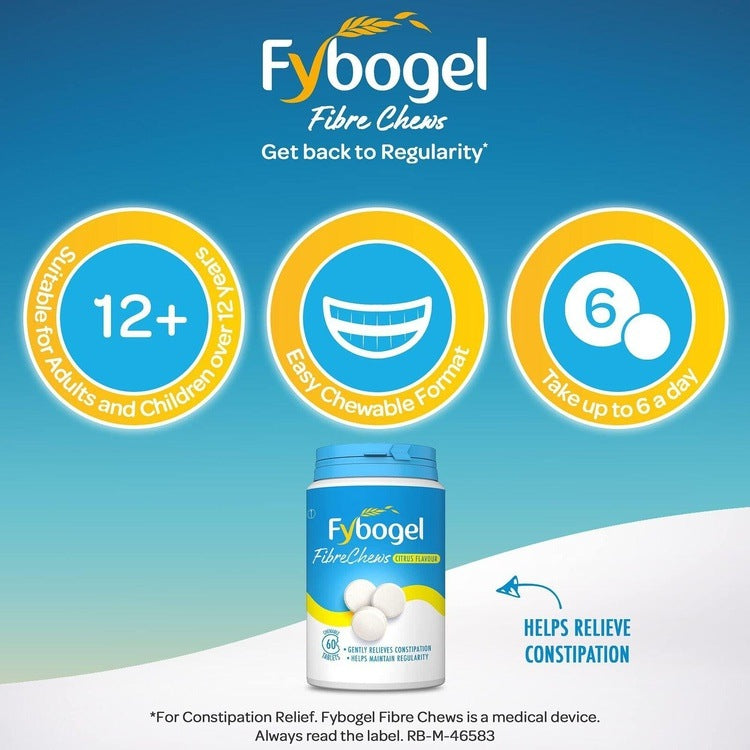 Fybogel FibreChews Chewable Tablet Laxative x 60 | Citrus Flavour - Fybogel EasyMeds Pharmacy