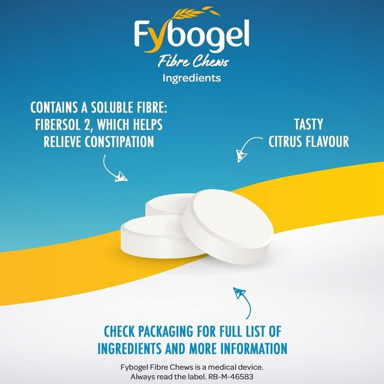 Fybogel FibreChews Chewable Tablet Laxative x 60 | Citrus Flavour - Fybogel EasyMeds Pharmacy