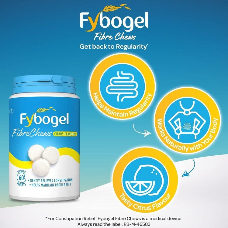 Fybogel FibreChews Chewable Tablet Laxative x 60 | Citrus Flavour - Fybogel EasyMeds Pharmacy