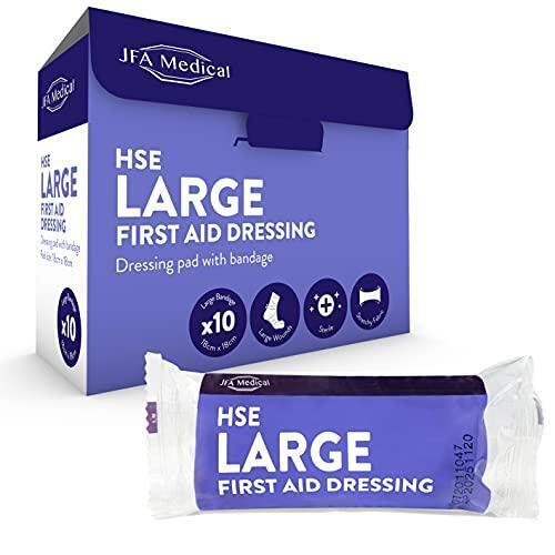 JFA Medical HSE Large Sterile First Aid Dressing Bandage & Pad 18cm x 18cm x 10 - JFA Medical EasyMeds Pharmacy