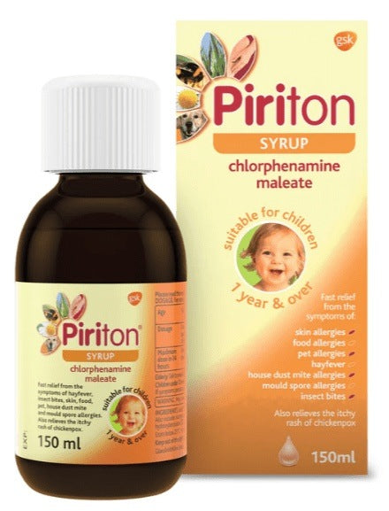 Piriton Antihistamine Allergy Relief Syrup for Children 150ml - Glaxo Smithkline EasyMeds Pharmacy