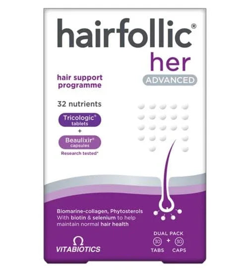 Vitabiotics Hairfollic Her Advanced - 30 Tablets + 30 Capsules (Hairfollic Woman) - Vitabiotics EasyMeds Pharmacy