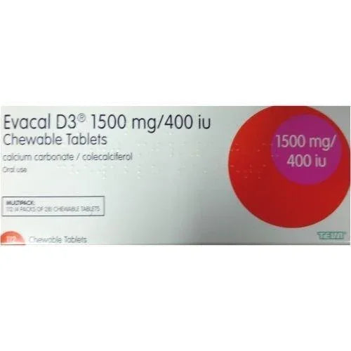 Evacal D3 1500mg/400iu Chewable Tablets x 112 | Calcium/Vitamin D Supplement - Teva EasyMeds Pharmacy