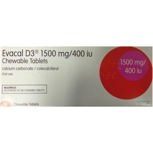 Evacal D3 1500mg/400iu Chewable Tablets x 56 | Calcium/Vitamin D Supplement - Teva EasyMeds Pharmacy