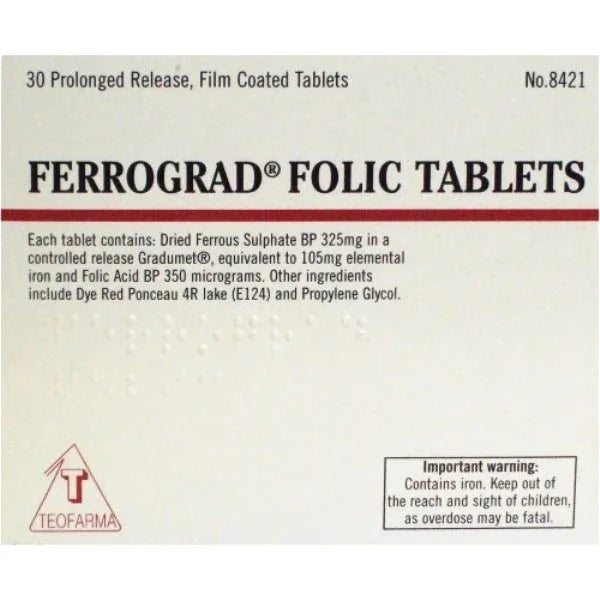 Ferrograd Folic Prolonged Release Iron Tablets 325mg & Folic Acid - Teofarma EasyMeds Pharmacy