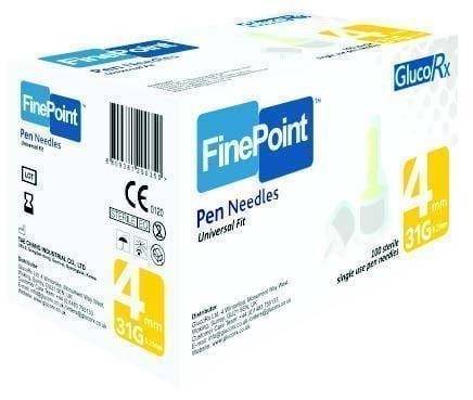 GlucoRx FinePoint Ins Pen Needles x 100 4mm 31G - GlucoRx EasyMeds Pharmacy