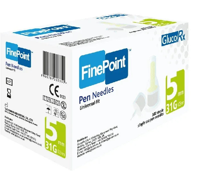 GlucoRx FinePoint Ins Pen Needles x 100 5mm 31G - GlucoRx EasyMeds Pharmacy