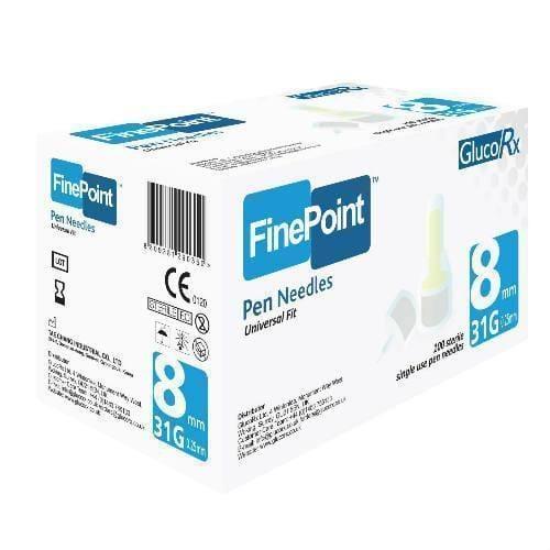 GlucoRx FinePoint Ins Pen Needles x 100 8mm 31G - GlucoRx EasyMeds Pharmacy
